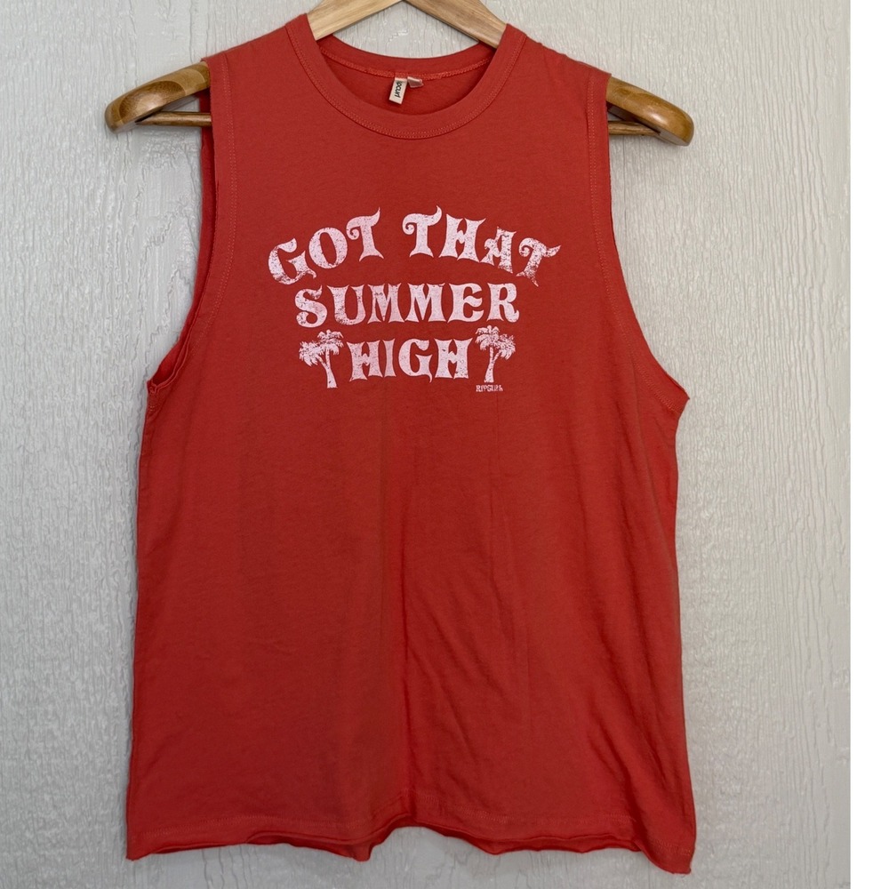 Rip Curl Mens Got That Summer High Graphic Muscle Tank Top Coral Orange New